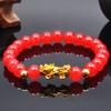 Pulseira Pixiu de Granate Sintético, Contas Grandes de Vidro Vermelho e Verde, Mantra de Seis Caracteres, Pulseira Pixiu Dourada, Pequeno Presente Atacado