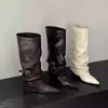 Botas Gruesas de Tacón Alto para Mujer 2025 Nuevas de Primavera y Otoño Punta Fina Caídas Largas Hasta la Rodilla Botas de Montar