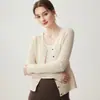 Bai Cai Rong Outono e Inverno Nova Roupa Exterior Tricô 100% Caxemira Pura Cardigan Suéter Manga Longa Gola Solta Tricô de Trança
