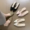 Mules sencillos lisos sin cordones, nueva tendencia 2026 para mujer para exteriores, sandalias doradas de tacón fino con punta cuadrada