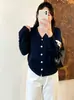 Cardigã de malha juvenil com decote V para mulheres plus size, estilo outono 2026, para mulheres plus size, jaqueta colorblock listrada estilo faculdade