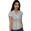 Cardigan de Botones Ajustado Estilo Francés Camisa para Mujer con un Hermoso Diseño, Cuello Polo Rayado, Camiseta de Manga Corta