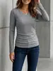 Amazon 2026 Otoño/Invierno Nuevo Bestseller Transfronterizo Europeo y Americano Color Sólido Manga Larga Cuello en V Casual Temperamento Moda Top para Mujer