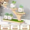 Prateleira de Armazenamento Estilo Madeira Natural Organizador de Mesa para Cosméticos e Miniaturas Escada de Madeira Maciça de Múltiplos Níveis Suporte de Exibição Decorativo