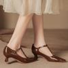 H686-1 Boca Rasa Verão Salto Alto Senso de Alto Padrão Retrô Mary Jane Bico Fino Sapatos Femininos Novo Salto Baixo Sapatos Diários
