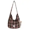 Bolso de Hombro a Cuadros Elegante y de Moda para Mujer 2025 Otoño Nuevo Bolso de Lona Gran Capacidad Informal Bolso Dumpling Bolso Cruzado
