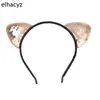 Accesorios Europeos y Americanos para el Cabello de Doble Cara con Lentejuelas Orejas de Gato Diadema de Tela para Niños Diadema Negra de Franela con Lentejuelas