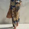 Novo conjunto de camisa estampada de manga comprida e calça pantalona para mulheres, estilo europeu e americano, conjunto casual fashion de duas peças