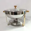 Fogão de Jantar de Aço Inoxidável Transfronteiriço Hotel Buffet Fogão de Aquecimento Restaurante Dourado e Prateado Redondo Fogão a Álcool Aquecimento de Alimentos