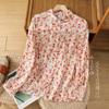 Camisa Estampada Primavera 2025 Retrô Manga Longa Base Slim Top Feminino