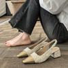 Sapatos Solteiros Versáteis Estilo Chanel, Sandálias Elegantes de Salto Grosso para Noite, de Bico Fechado, Sapatos de Fada, Novo Modelo Verão 2025