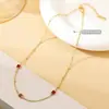 Colar Quadrado Francês Fino Versátil Colorido Zircônio Zircônio Verde Aço Titânio Moda Feminina Roupas de Trabalho Banhado a Ouro Real 18K Não Desbota