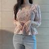 Camisa Feminina Primavera/Verão Floral Manga Curta Bufante Gola Quadrada Retrô Francês Top com Senso de Design Novo Modelo 2026