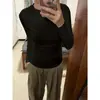 Algodón Puro/De Rong/Terciopelo de Zorro Plateado Compuesto Camiseta de Manga Larga Gruesa Otoño e Invierno Camiseta Interior Base para Mujer Top de Hombro Normal
