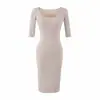 Vestido sexy y seductor de cuello cuadrado, ajustado al cuerpo, de manga media, colección de otoño temprano 2026, estilo sofisticado y maduro, vestido bodycon para mujer