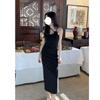 Vestido Esligança Minimalista Estilo Francês Alça Flor Mulher Novo Senso de Design Ajustado Emagrecimento Saia Ken Bean Bainha Saia Longa