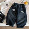 Pantalones de Mezclilla con Forro de Polar Muno para Niños Estilo Coreano de Invierno Bordados Engrosados Largos Versátiles Sueltos Cálidos Casuales para Niños