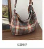 Bolso de Lana a Cuadros para Mujer Otoño 2025 Nueva Moda Corea del Sur Bolso Mensajero Estilo Universitario Casual Bolso de Hombro Cruzado