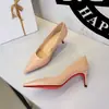 Zapatos de tacón alto sexy estilo europeo y americano 2660 para mujer, con un sofisticado diseño de charol, suela roja, estilo slip-on, punta fina y cómodos para usar todo el día