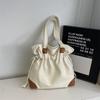 Nueva Bolsa de Lona Retro Simple para Mujer Gran Capacidad Color Puro Moda Casual Cordón Plisado Bolso de Hombro Bolso de Mano Trendy