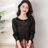 Ropa de Abrigo de Punto de Verano Transparente de Nuevo Estilo Transfronterizo con Diseño Hueco, Holgada, de Manga Larga, Color Sólido, Versátil, Cubre-Arriba