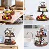 Prato de Pão para Lanche prato de bolo de madeira fruta sobremesa mesa bandeja decorativa de duas camadas suporte de exibição suporte de sobremesa europeu criativo