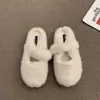 Chinelos quentinhos e preguiçosos de pelúcia, meio chinelos, outono inverno 2026, chinelos de pelo, uso externo feminino, estilo coreano, novo Mary Jane, sola grossa