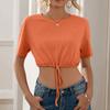 Amazon Wish - Camiseta de manga corta informal con cuello redondo, sexy, ultracorta, con cordones, para primavera y verano, estilo europeo y americano, para mujer