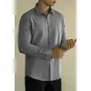 Camisa de Vestir de Manga Larga para Hombre con Jacquard de Espiga de Alto Recuento y Alta Densidad, Sin Planchar, Bordada, Primavera 2025, Ligera y Madura
