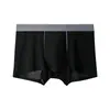 Ropa interior de seda helada para hombre de verano, estilo fino, fuelle antibacteriano 10A, calzoncillos tipo bóxer sin costuras transpirables, pantalones cortos de malla largos