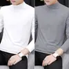 Camiseta de manga larga con cuello medio de otoño e invierno de 2 piezas para hombre, estilo coreano, regular, moderna, color liso, corte ajustado, prenda interior para jóvenes y adultos con forro polar