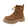 Botas Martin de Ante Planas para Otoño e Invierno para Mujer 2026 Nuevo Estilo Británico Punta Ancha con Cordones Retro Versátiles Botines Cortos para Motocicleta