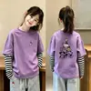 Camiseta básica de algodón puro a rayas y patchwork de manga larga para otoño, nueva, para niñas, top casual y elegante estilo coreano