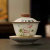 Tazón con Tapa de Kiln Ru Beige Sicai Tazón de Té de Ruptura Única No Caliente Juego de Té Kung Fu de Gama Alta Tamaño Grande Pequeño Taza con Tapa de Cerámica