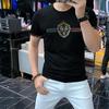 Camiseta con letras de águila roja en línea de verano 2023, moda para hombre, personalidad, perforación en caliente, productos europeos, puños roscados de manga corta ajustados
