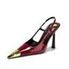 Tacones de aguja color dorado con punta de hierro, sandalias femeninas de punta cuadrada, con talón cerrado y talón abierto, elegantes y versátiles, tacones altos cómodos