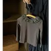 Ropa Infantil Niña Estilo Retro Puerta Sur Corea del Sur Camiseta Básica Primavera y Otoño Estilo Occidental Bebé Niños Cuello de Encaje Top de Moda