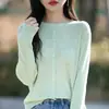 Ropa de Punto Nueva para Mujer de Primavera y Otoño Lana Fina Cardigan de Cuello Redondo Color Sólido Holgado Top con Temperamento Ropa Exterior para Mujer