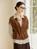 Nova Moda Outono Inverno Gola V Tricô Jacquard de Caxemira Estiloso Cadarço Versátil Camada de Lã Colete Roupas Femininas