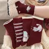 Meias de Lã para Mulheres, Meias de Cano Médio com Desenhos de Animais, Meias Folgadas Doces e Fofas, Espessadas para o Inverno, Meias Quentes Cor Vinho