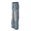 G6426 Retro Americano Unisex Moderno Azul Lavado Diseño de Rayos Jeans Rectos de Alta Gama para Hombre