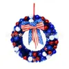 Guirnalda de Bandera del Día de la Independencia de EE. UU. Roja, Blanca y Azul Flor Eterna Corona Decorativa Anillo de Ratán Colgante