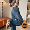 Jeans Anchos de Pierna Nuevos de Otoño para Mujer Tallas Grandes Hermana Gordita mm Pantalones para Figura de Pera Adelgazantes de Forro Polar Rectos