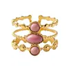 Nuevo Anillo Abierto de Tres Capas con Rubí Bañado en Oro de 18K de Acero Inoxidable, Joyería de Mano Elegante de Nicho Retro Francés Europeo y Americano