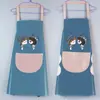 Delantal de Cocina Impermeable y a Prueba de Aceite con Dibujos Animados para Hombres y Mujeres, Ropa de Trabajo, Delantal Limpiable a Mano, Modelo de Pareja Anti-Manchas de Aceite
