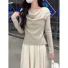 Suéter de punto de cuello alto falso de dos piezas para mujer, otoño e invierno, estilo coreano, simple y versátil, holgado y casual, top pullover de manga larga