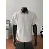 Verão Meio Zíper Gola Lapela Pied-de-Poule Patchwork Manga Curta Masculino 2025 Novo Luxo Simples Meia Manga Camisa Polo Top