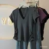 Camiseta Feminina Plus Size Estilo Coreano Gola V Manga Curta, Nova Tendência Verão 2026, Blusa Feminina Fashion para Mulheres um Pouco Cheinhas