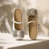 Mules Fechadas Estilo Francês com Laço de Strass para Mulheres, Novidade Versátil Verão 2026 Sapatos Mary Jane de Bico Quadrado