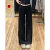 Pantalones de Chándal Negros de Pierna Recta para Mujer, Estilo Nuevo Primavera, Otoño e Invierno 2025, Cintura Alta, Caída Suelta, Para Personas Bajas, Casual, Pantalones de Chándal de Pierna Ancha con Forro de Felpa